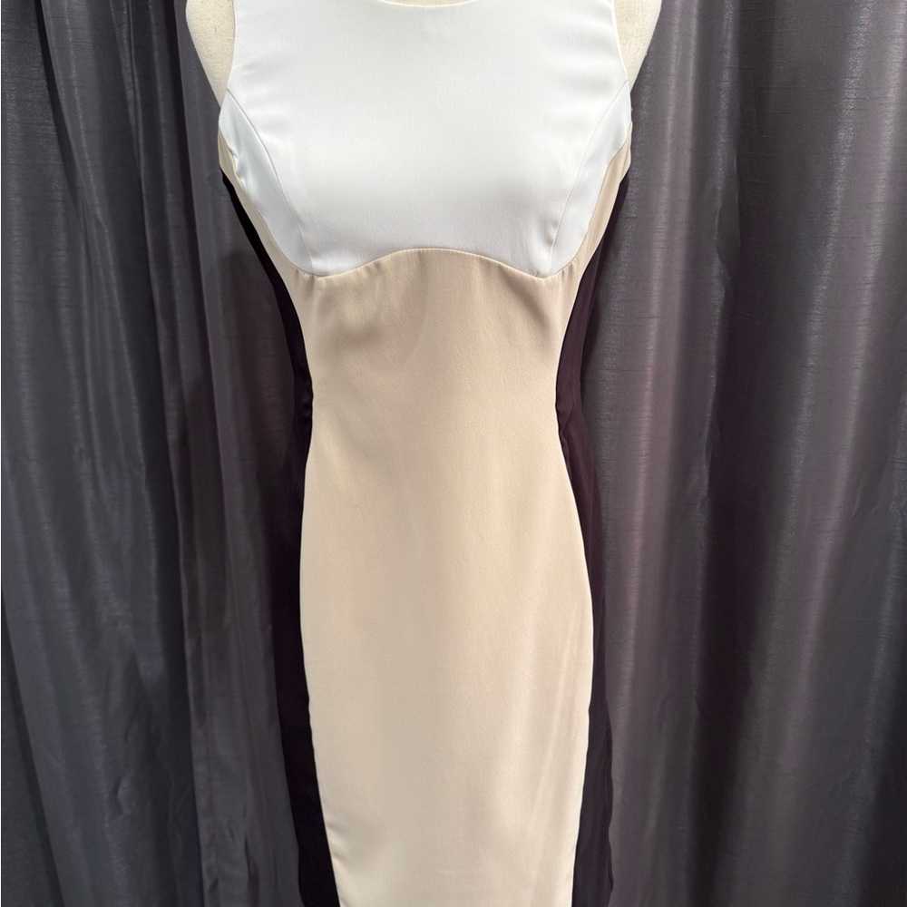 Ronni Nicole Cream and Black Midi Dress
